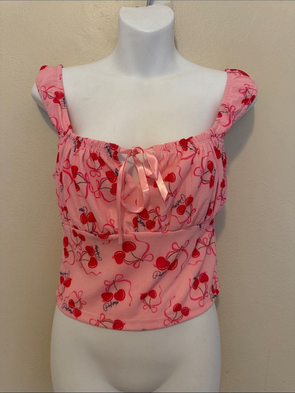 Paris Hilton Pink Cherry-Print Tie-Front Cami Top